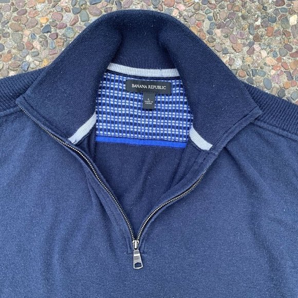 BANANA REPUBLIC PREMIUM LUXE YARN HALF ZIP 1/4 MENS SWEATER preppy navy - Picture 2 of 9